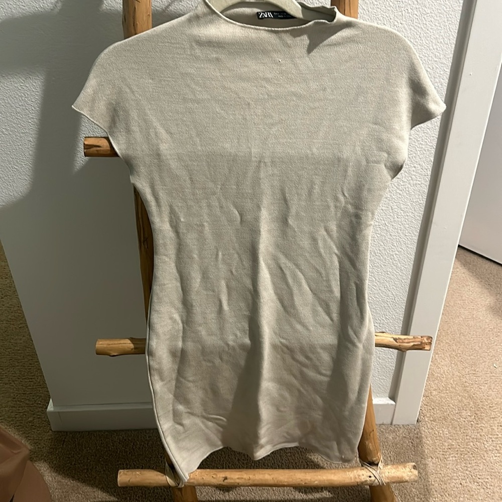 Zara body con dress nude mock neck
